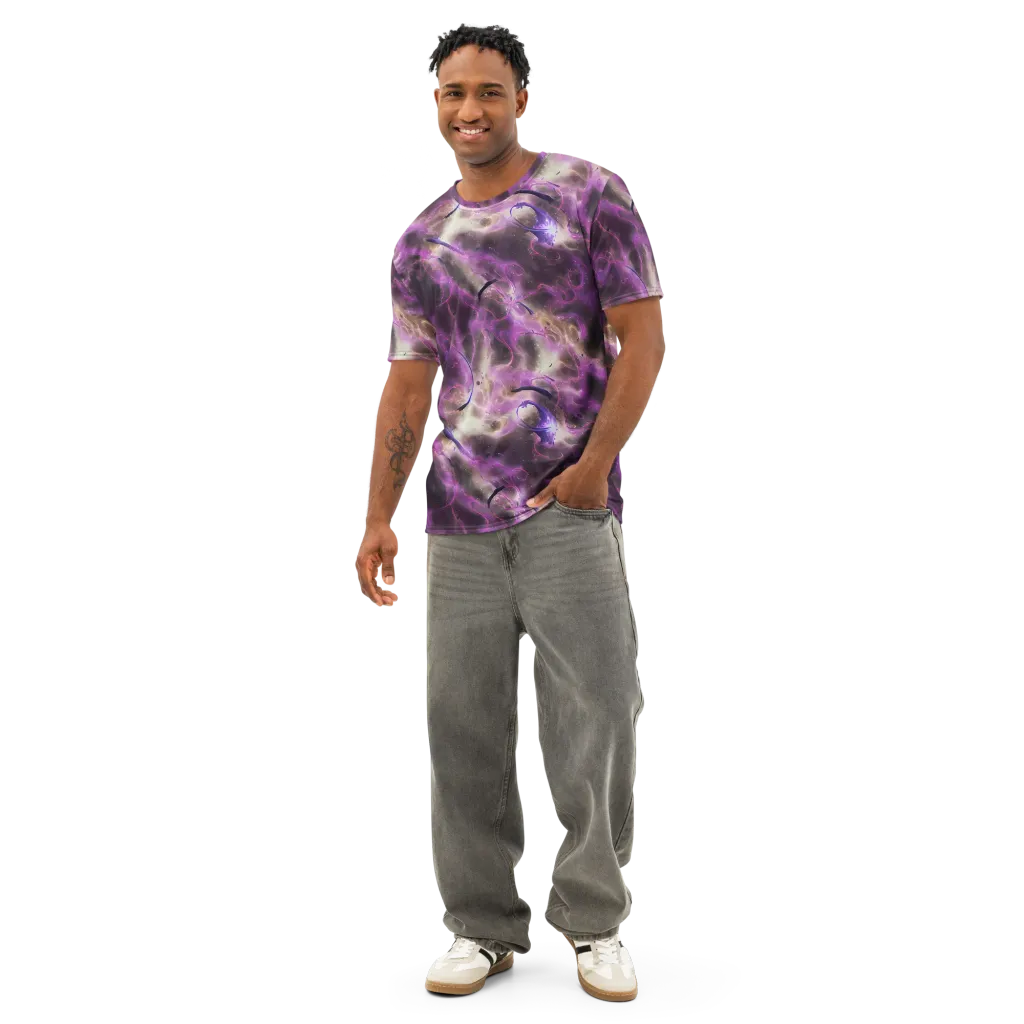 Violet Nebula on Men's Cotton Crew Neck T-Shirt — Front
