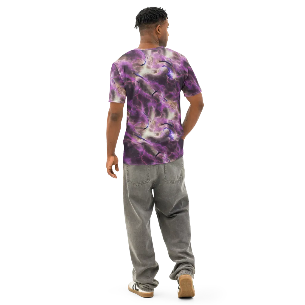 Violet Nebula on Men's Cotton Crew Neck T-Shirt — Back