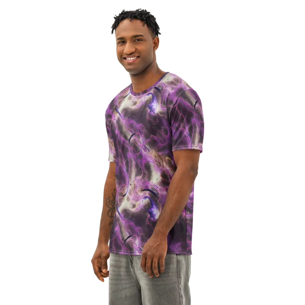 Violet Nebula on Men's Cotton Crew Neck T-Shirt — Left Front