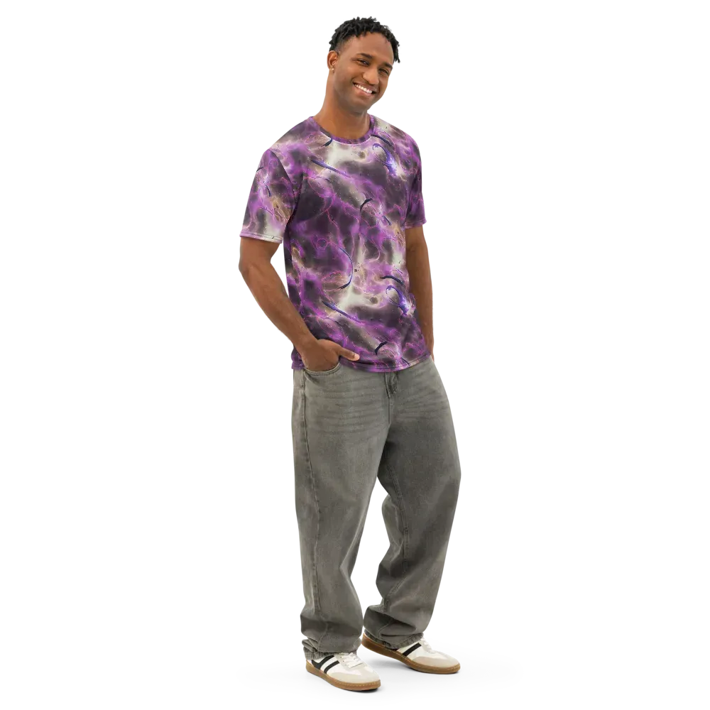 Violet Nebula on Men's Cotton Crew Neck T-Shirt — Right Front