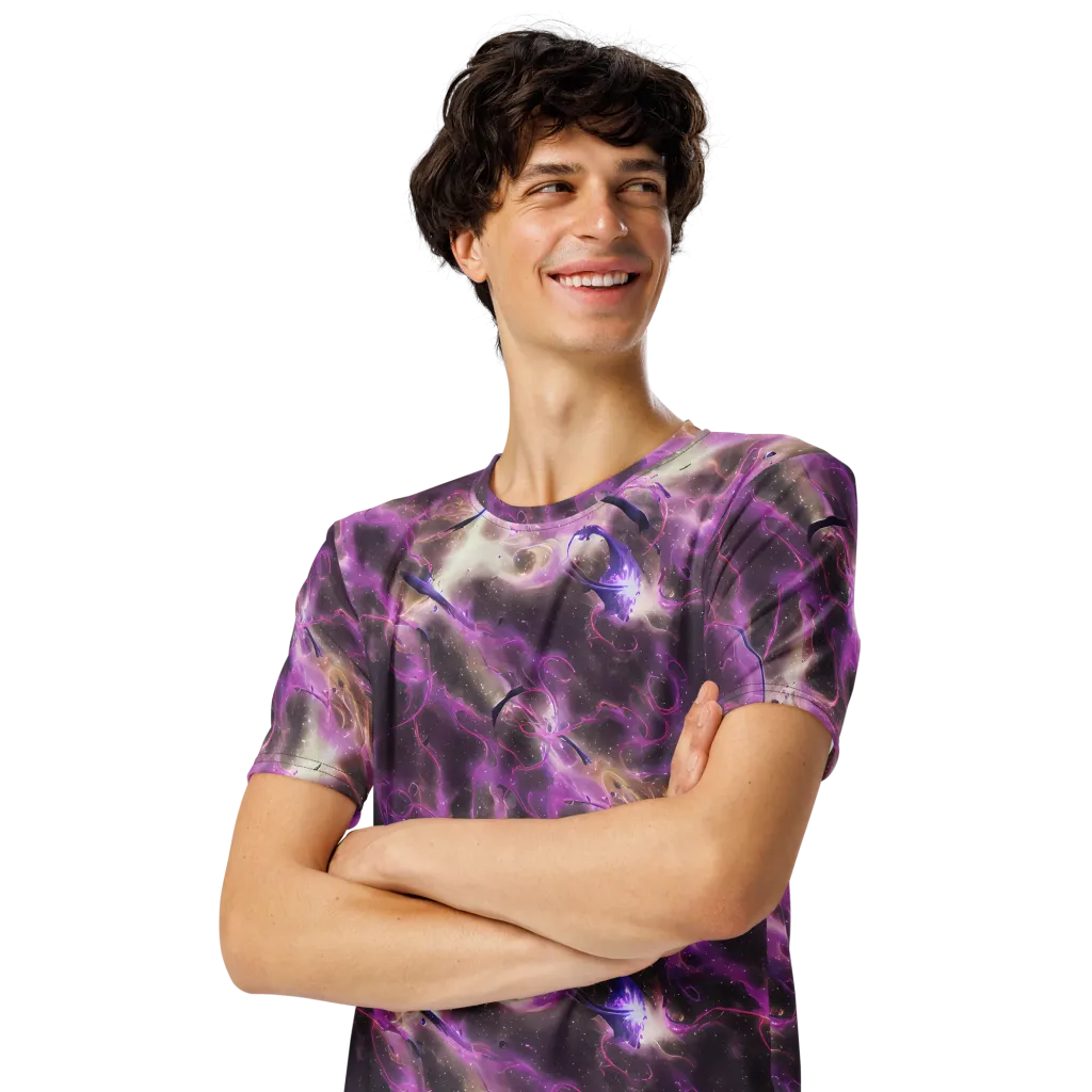 Violet Nebula on Men's Crew Neck T-Shirt — Left Front