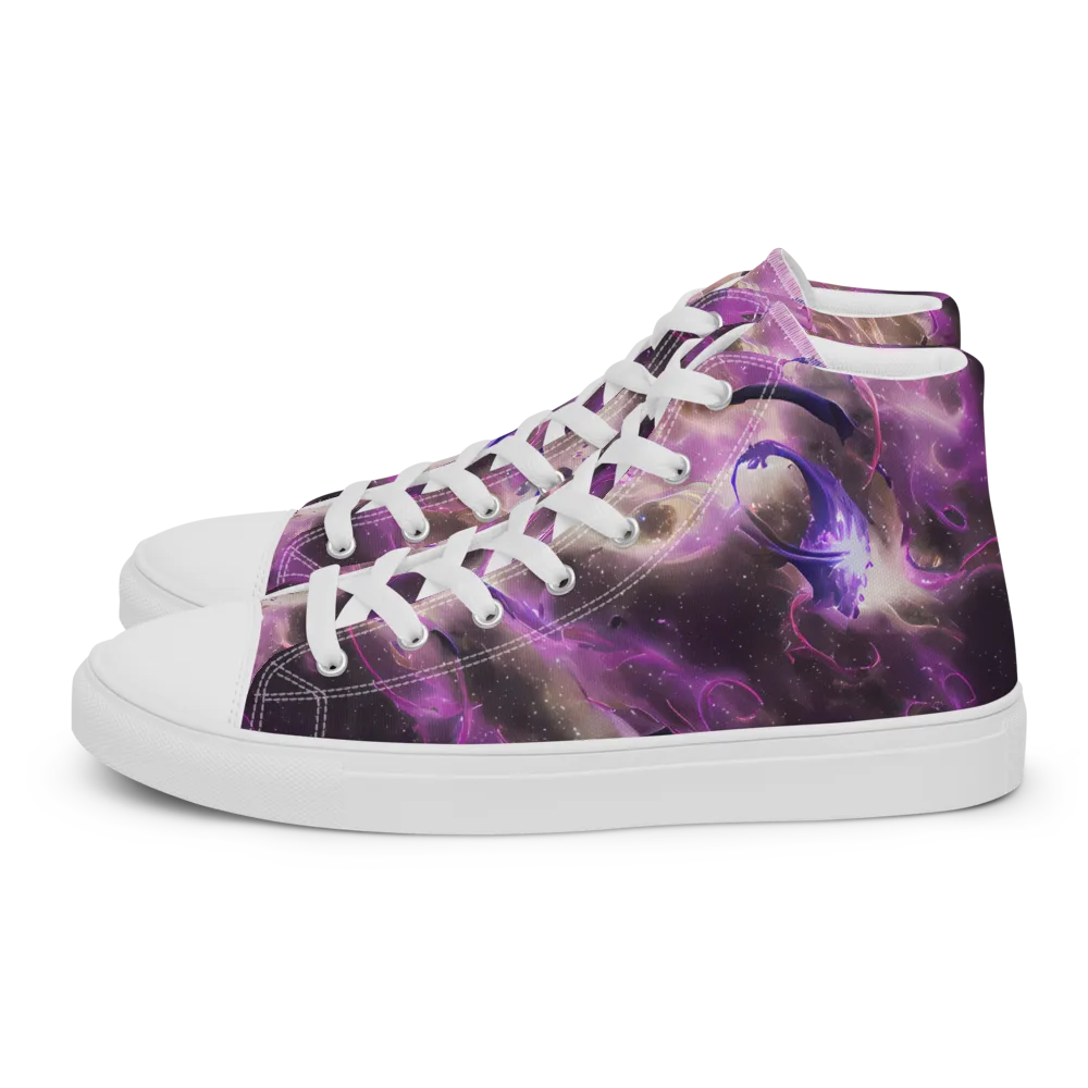 Violet Nebula on Men's High Top Canvas Shoes — Left