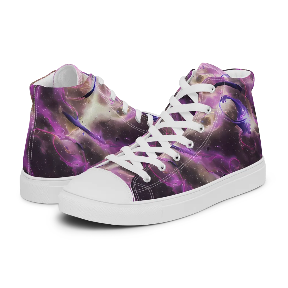 Violet Nebula on Men's High Top Canvas Shoes — Left