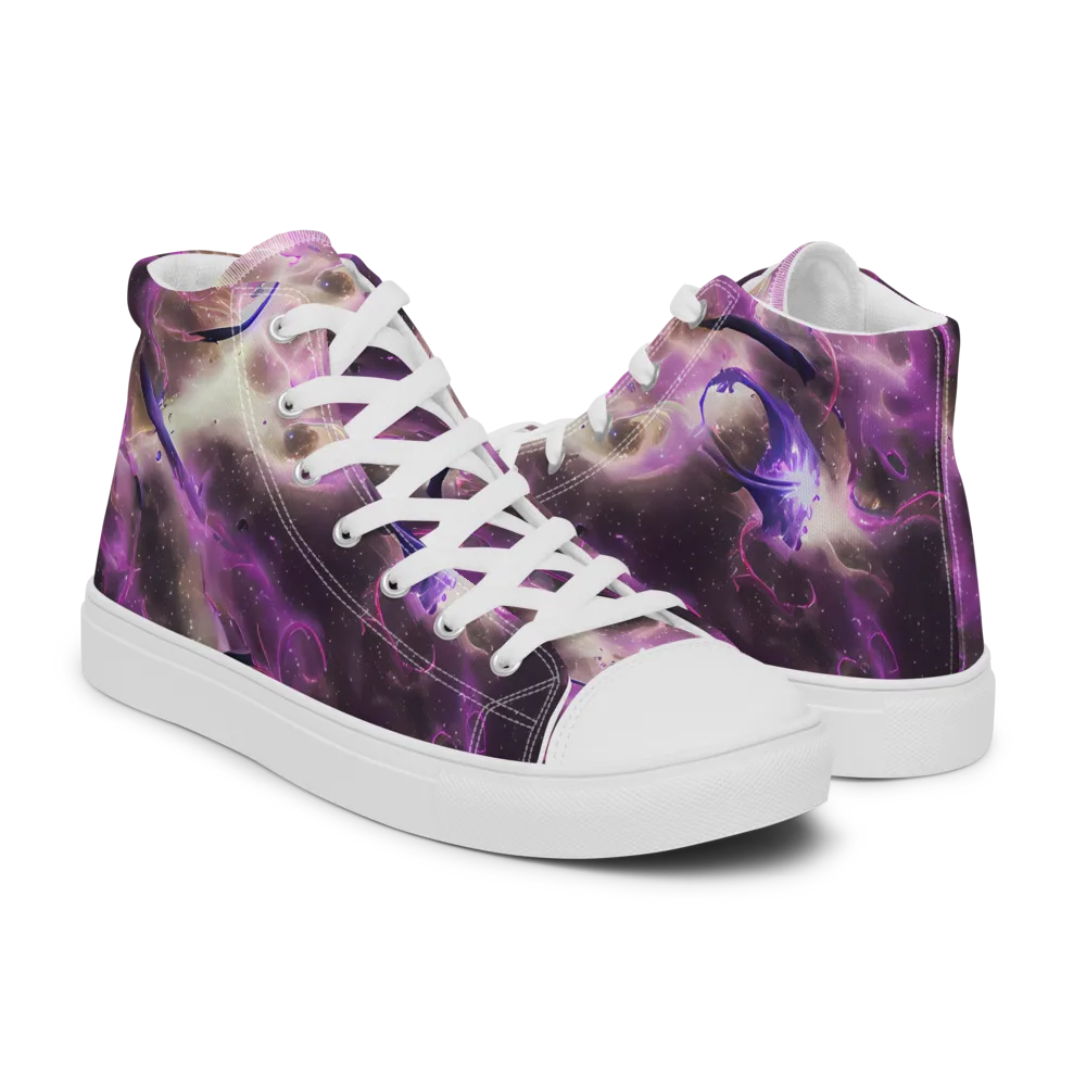 Violet Nebula on Men's High Top Canvas Shoes — Right