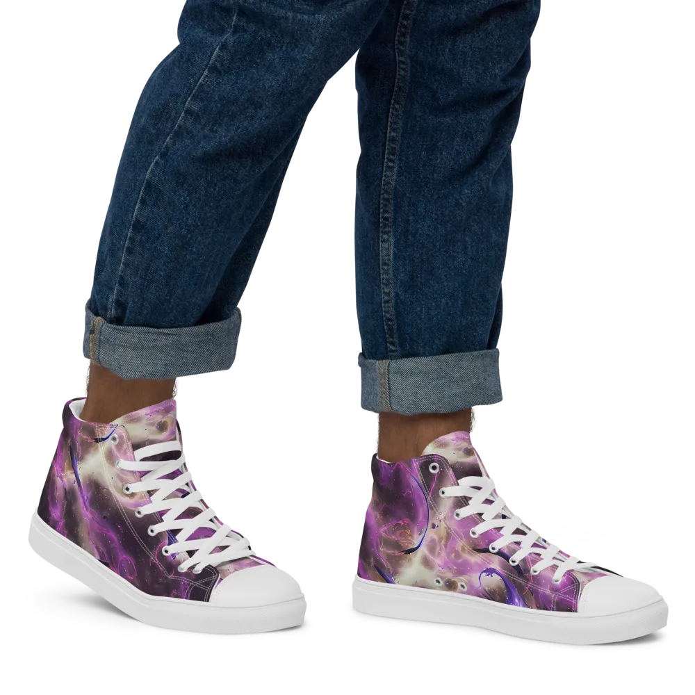 Violet Nebula on Men's High Top Canvas Shoes — Right