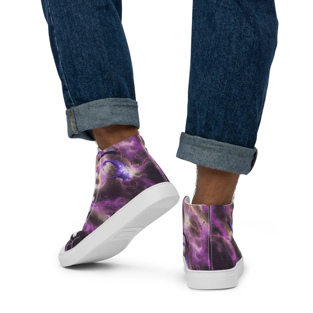 Violet Nebula on Men's High Top Canvas Shoes — Back