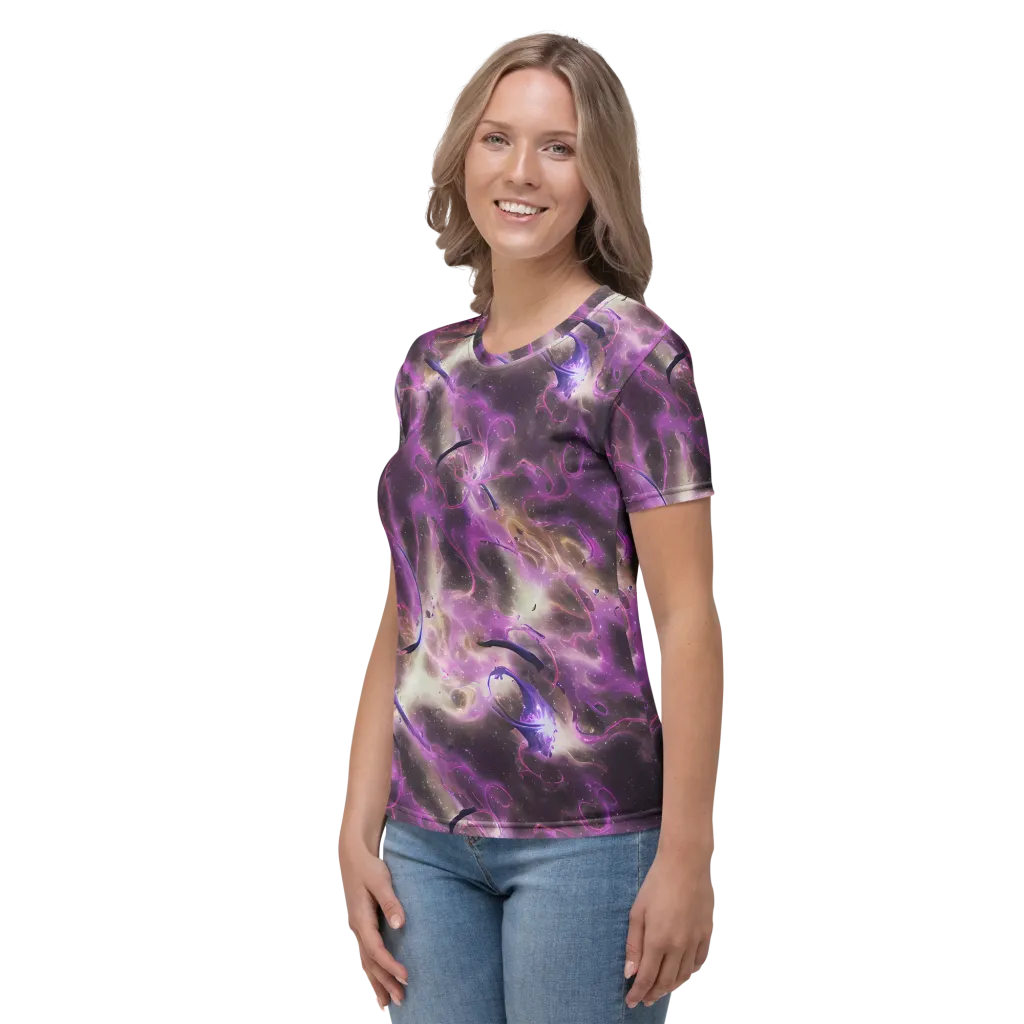 Violet Nebula on Women's Crew Neck T-Shirt — Left