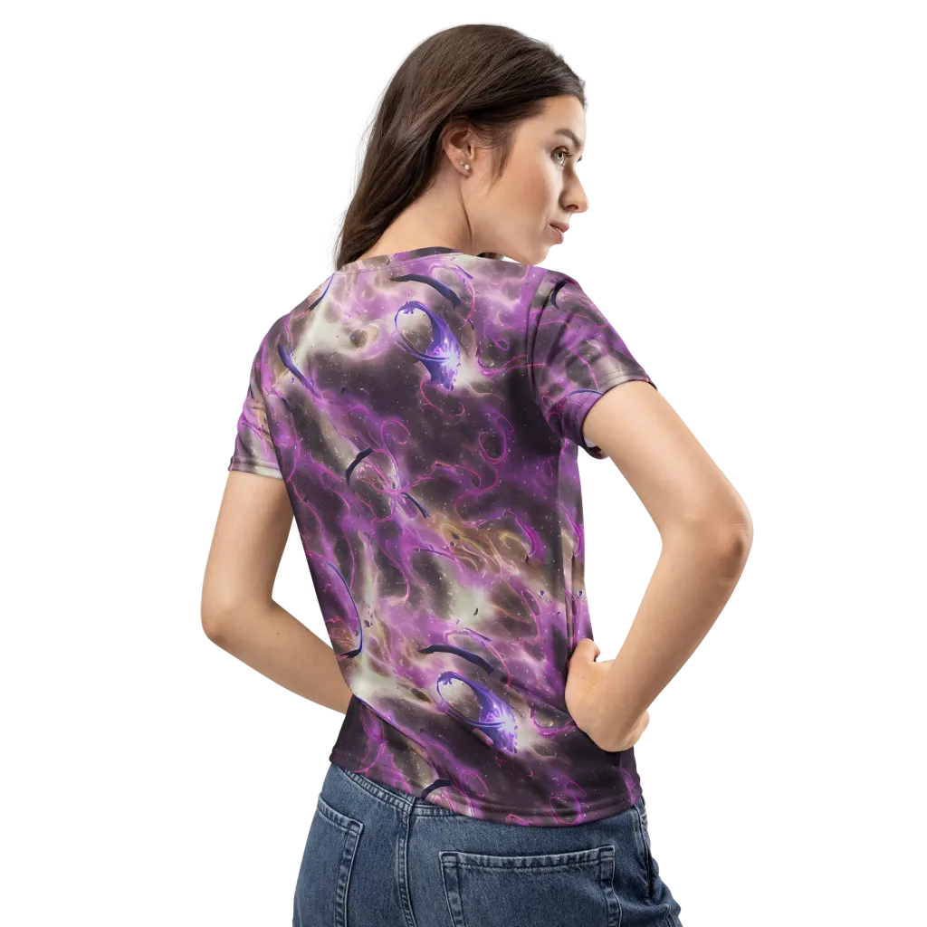 Violet Nebula on Women's Crew Neck T-Shirt — Back