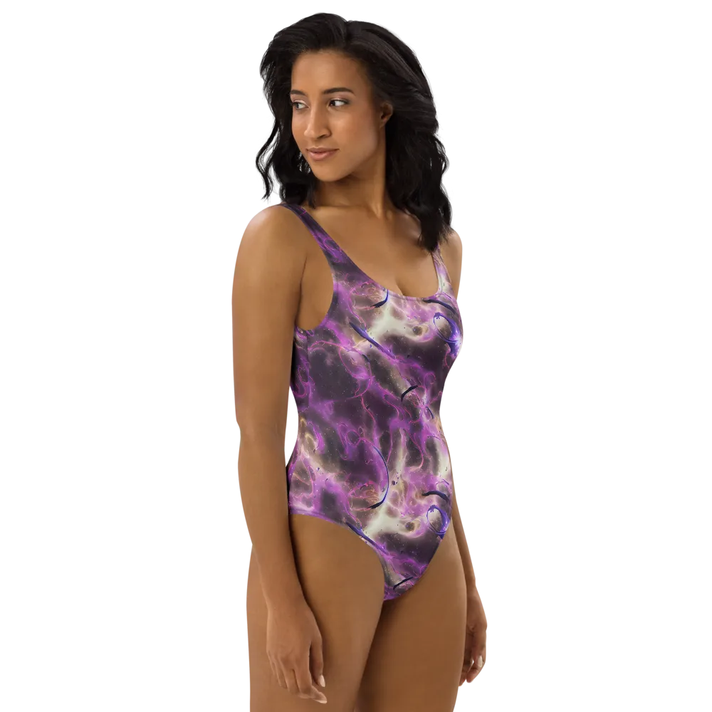 Violet Nebula on One-Piece Swimsuit — Right