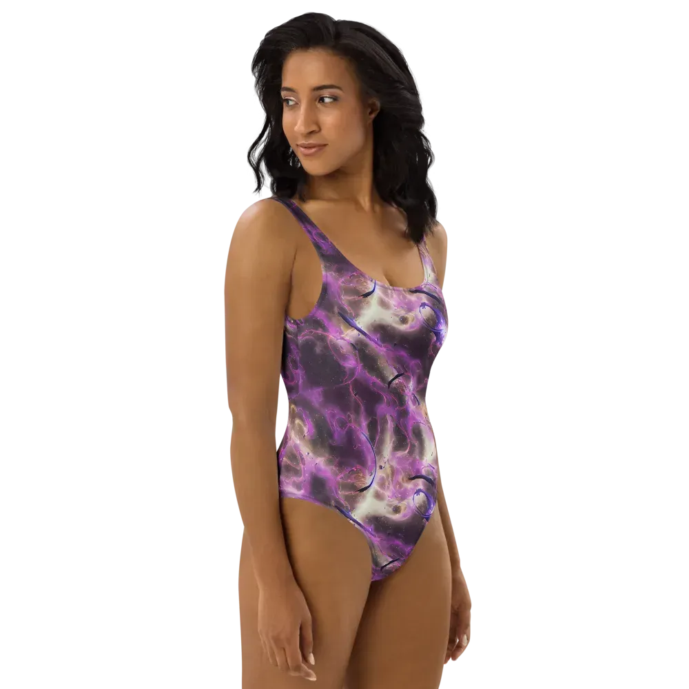 Violet Nebula on One-Piece Swimsuit — Right