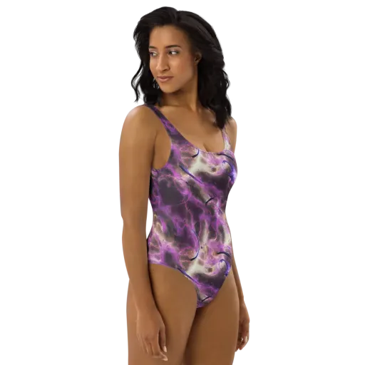 Violet Nebula on a One-Piece Swimsuit