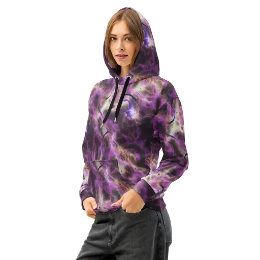 Violet Nebula on a Cotton Hoodie