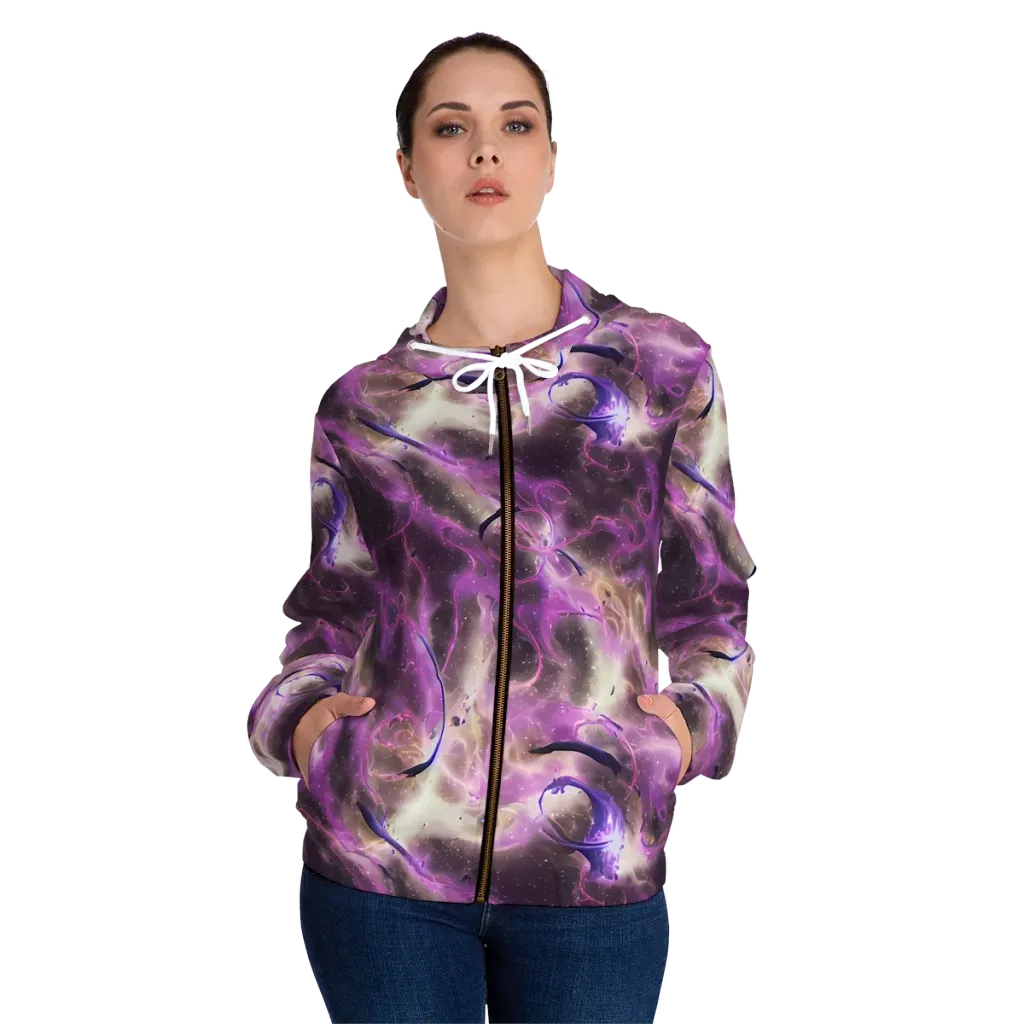 Violet Nebula on Women's Full-Zip Hoodie — Front On Person