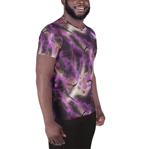 Violet Nebula on a Men's Athletic T-Shirt