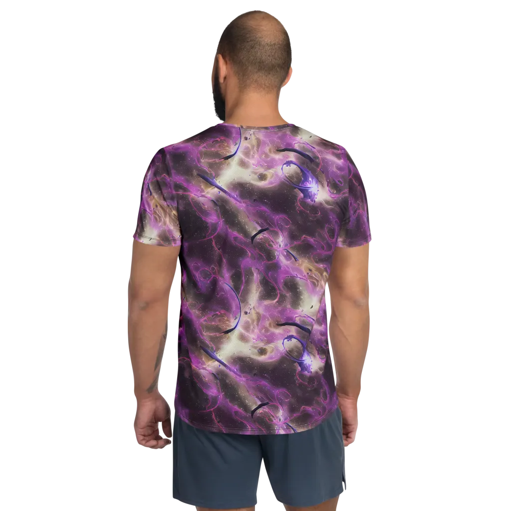 Violet Nebula on Men's Athletic T-Shirt — Back