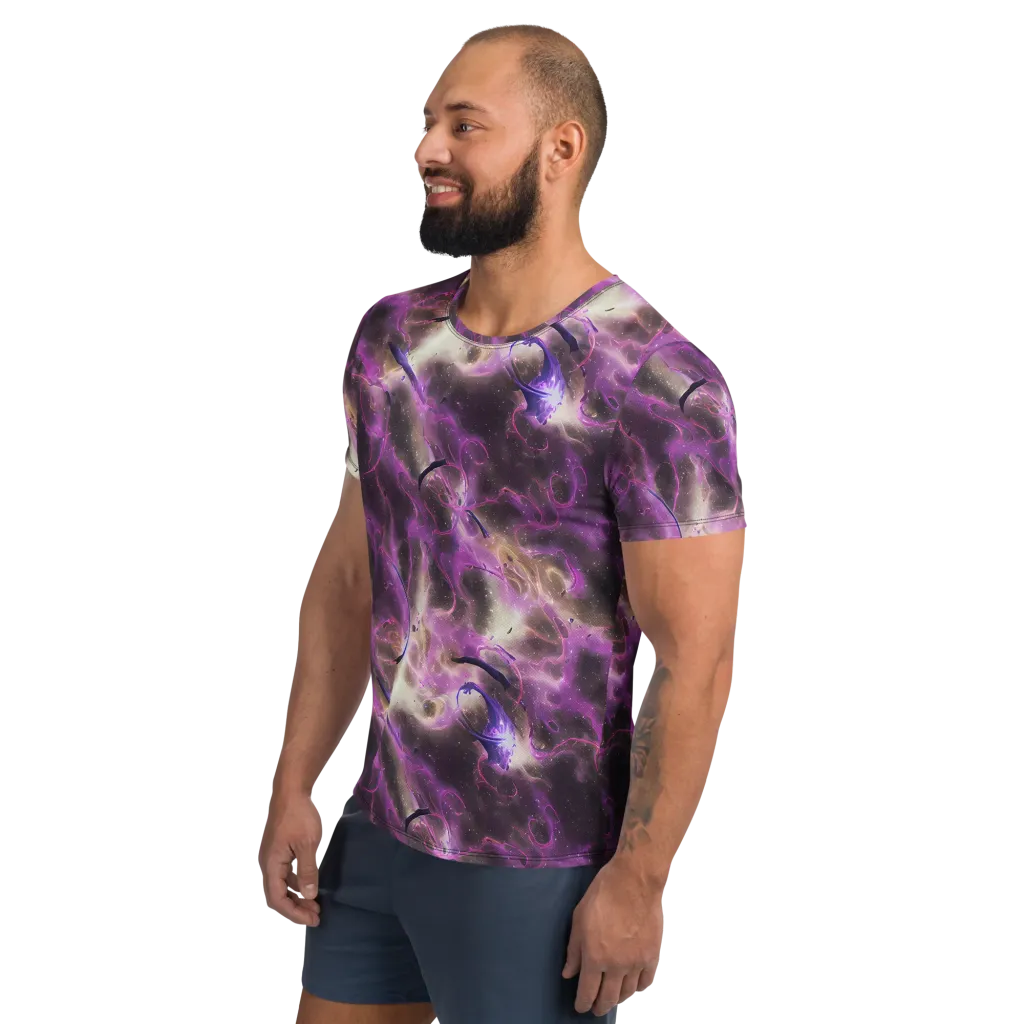 Violet Nebula on Men's Athletic T-Shirt — Left