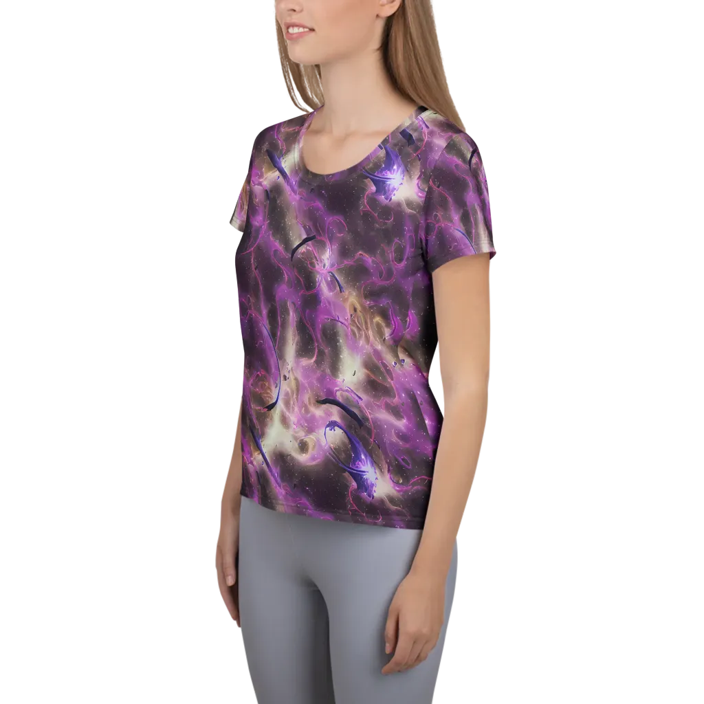 Violet Nebula on Women's Athletic T-Shirt — Left