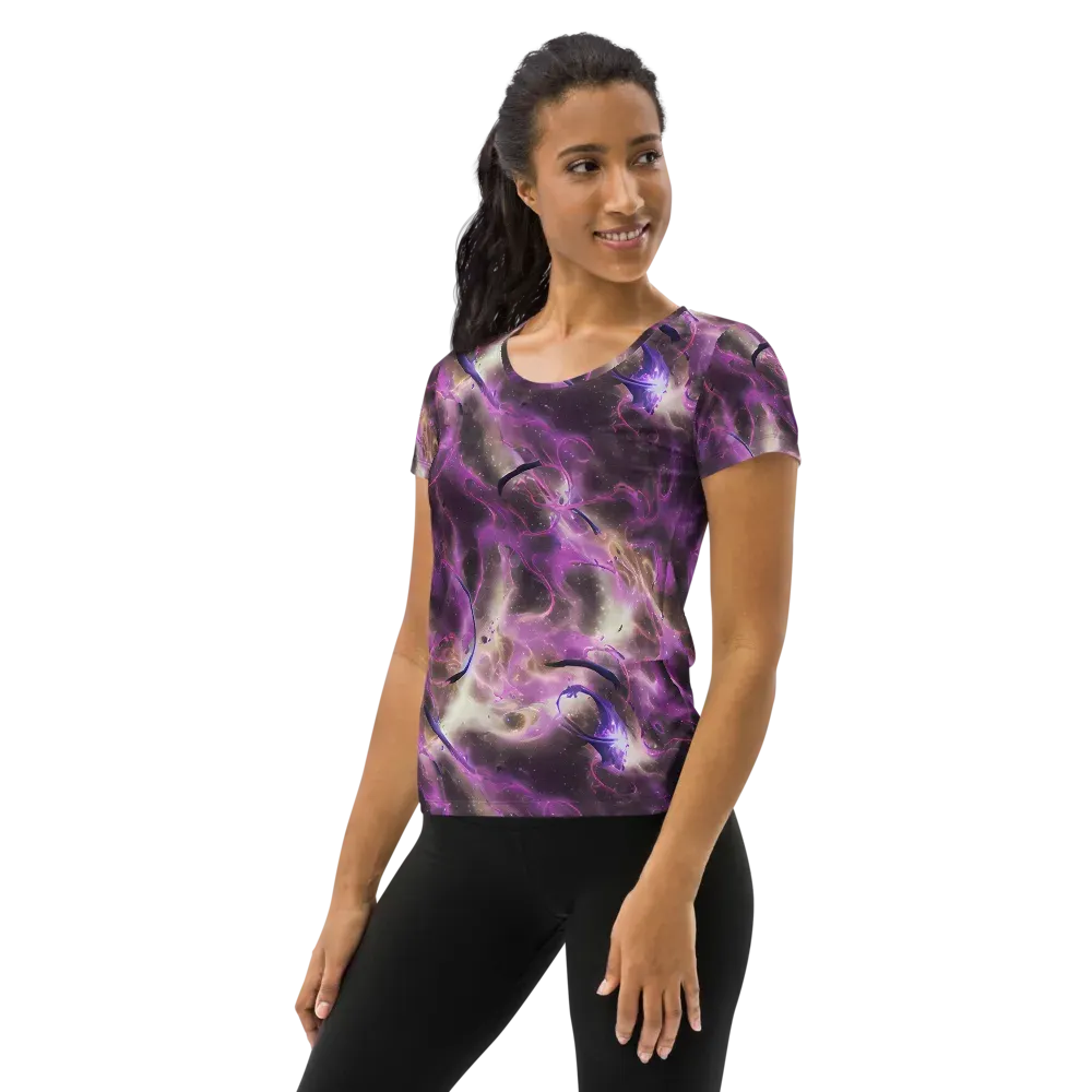 Violet Nebula on Women's Athletic T-Shirt — Left