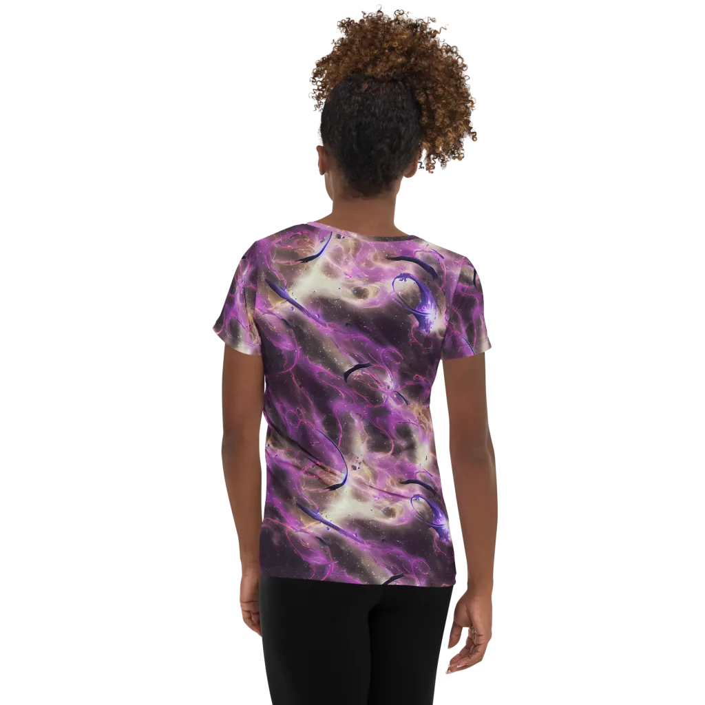Violet Nebula on Women's Athletic T-Shirt — Back