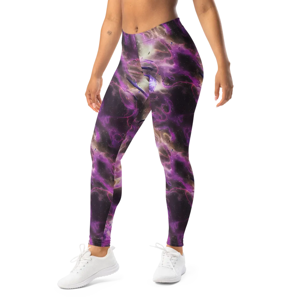 Violet Nebula on Leggings — Left Front