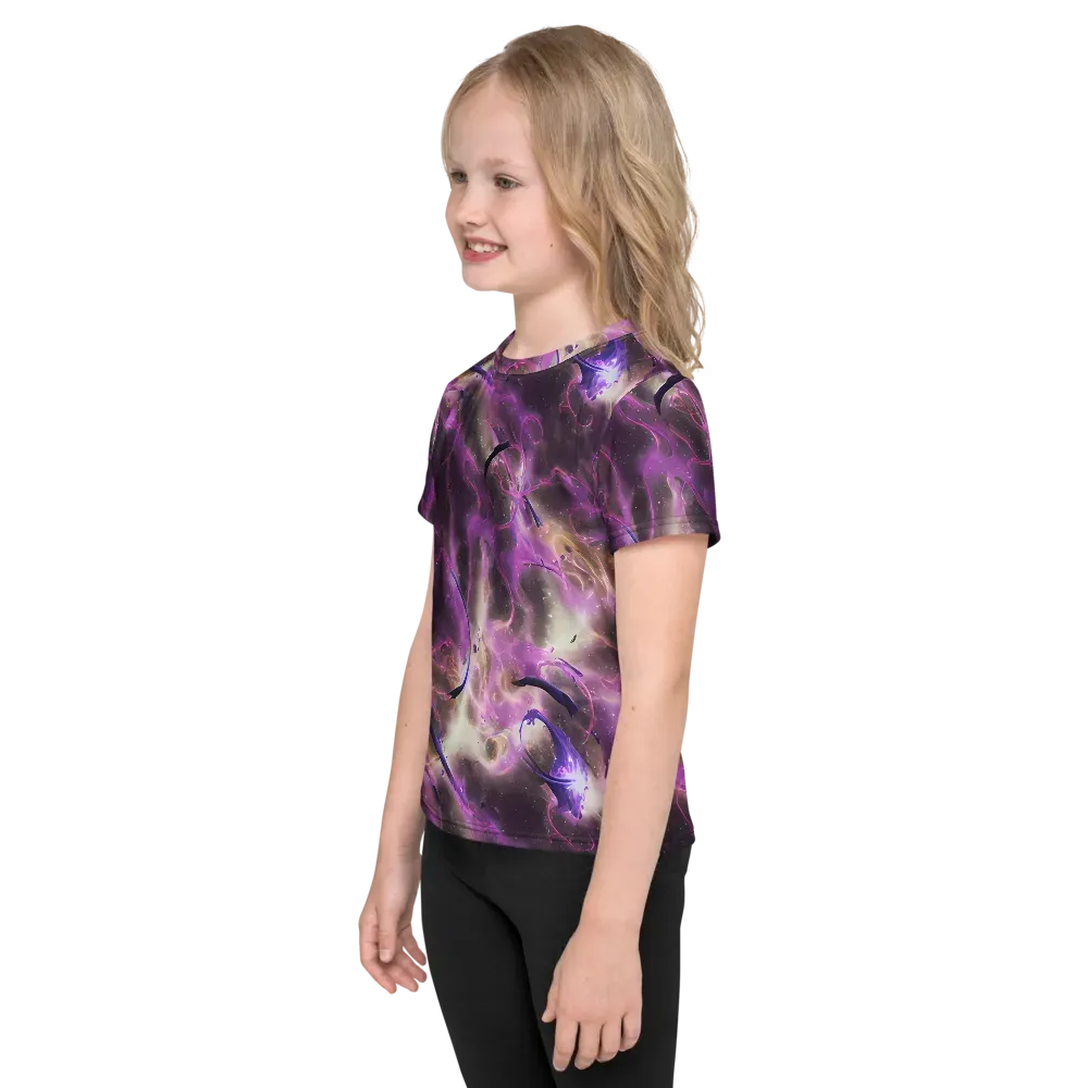 Violet Nebula on Kids Crew Neck T-Shirt — Left