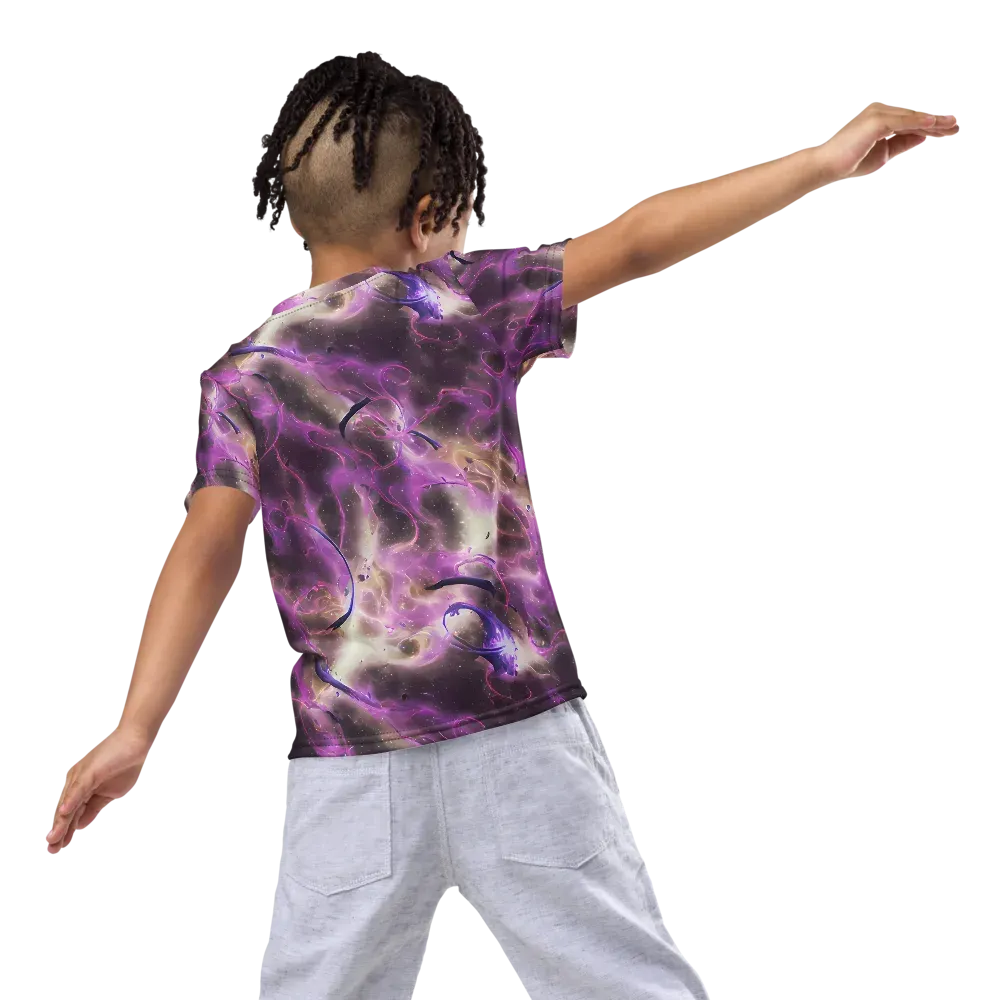 Violet Nebula on Kids Crew Neck T-Shirt — Back