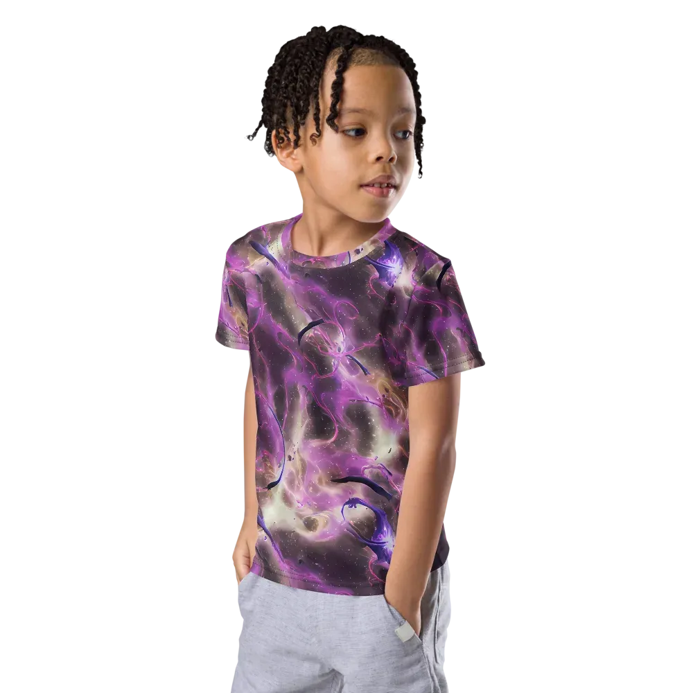 Violet Nebula on Kids Crew Neck T-Shirt — Left Front