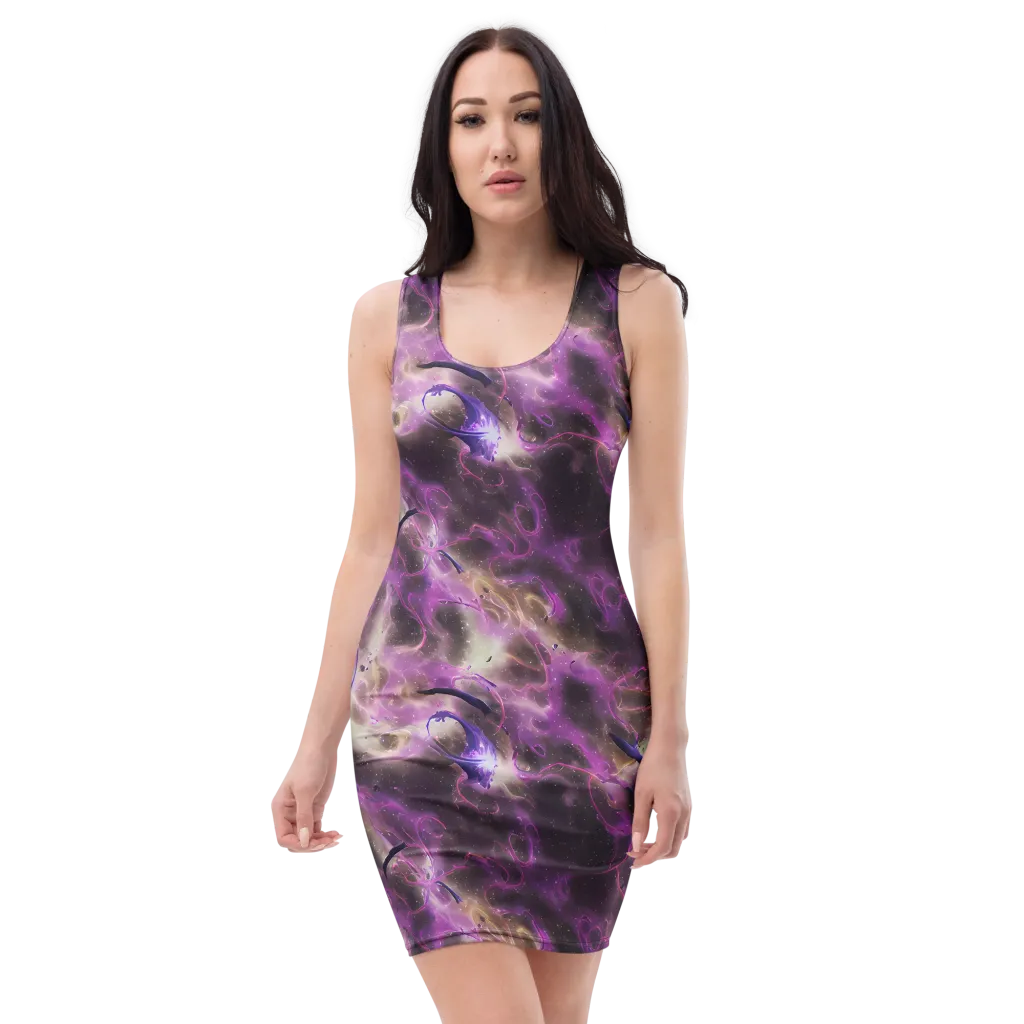 Violet Nebula on Bodycon Dress — Front