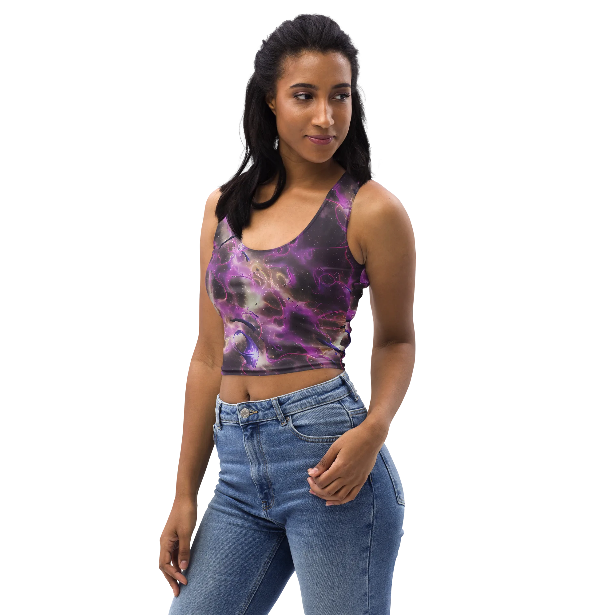 Violet Nebula on Crop Top — Left Front