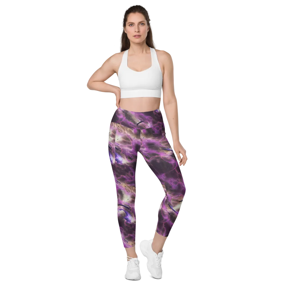 Violet Nebula on Leggings with Pockets — Front