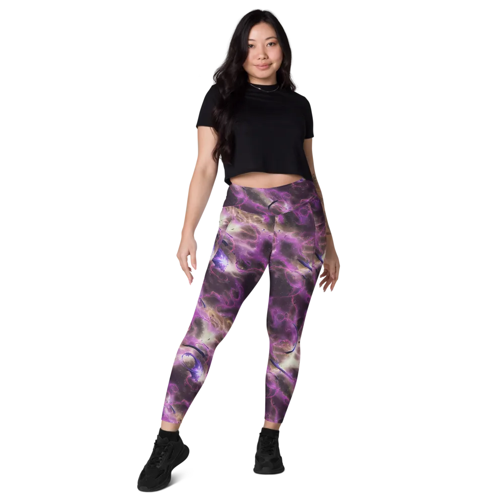 Violet Nebula on Leggings with Pockets — Front