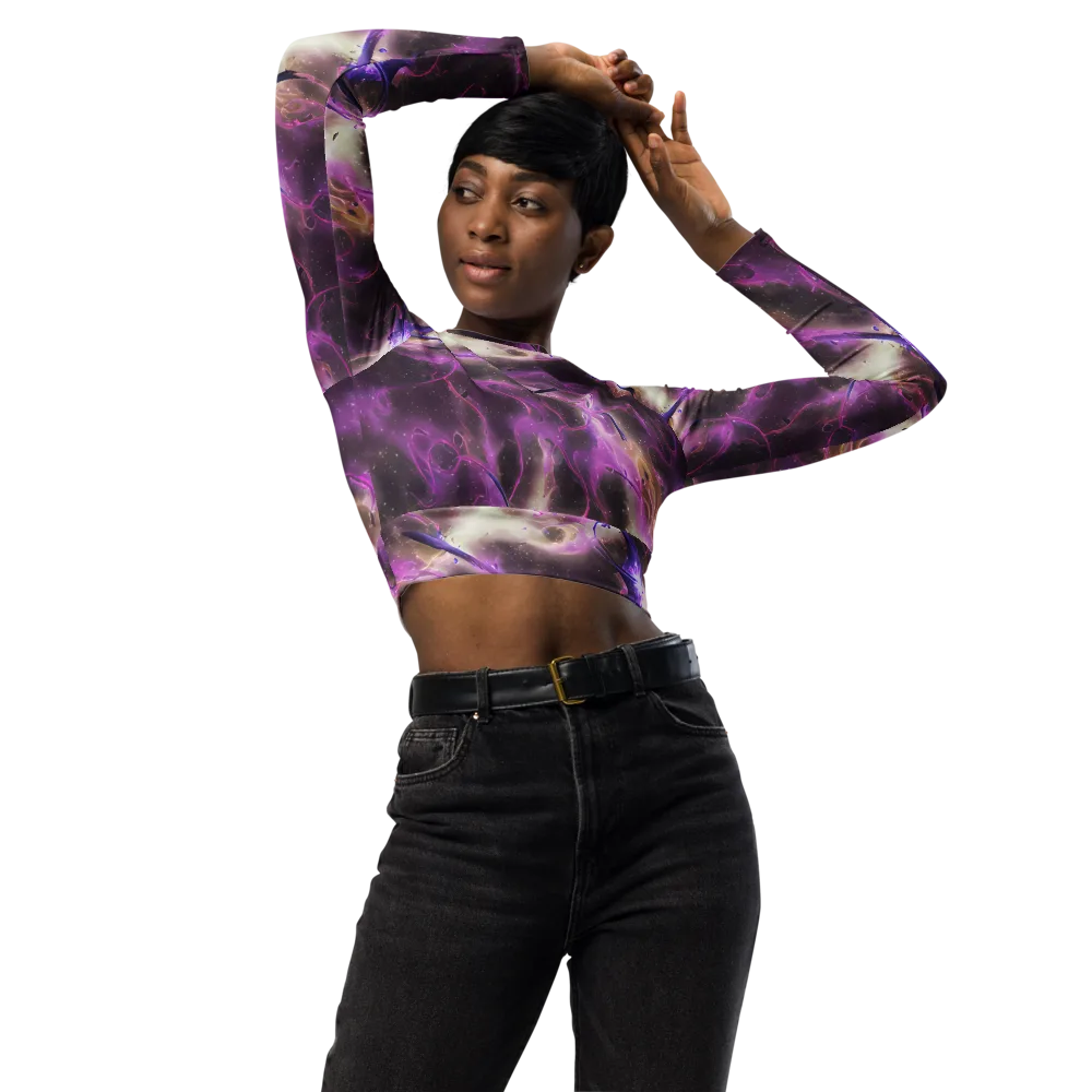 Violet Nebula on Long Sleeve Crop Top — Front