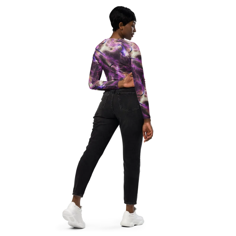 Violet Nebula on Long Sleeve Crop Top — Right Back