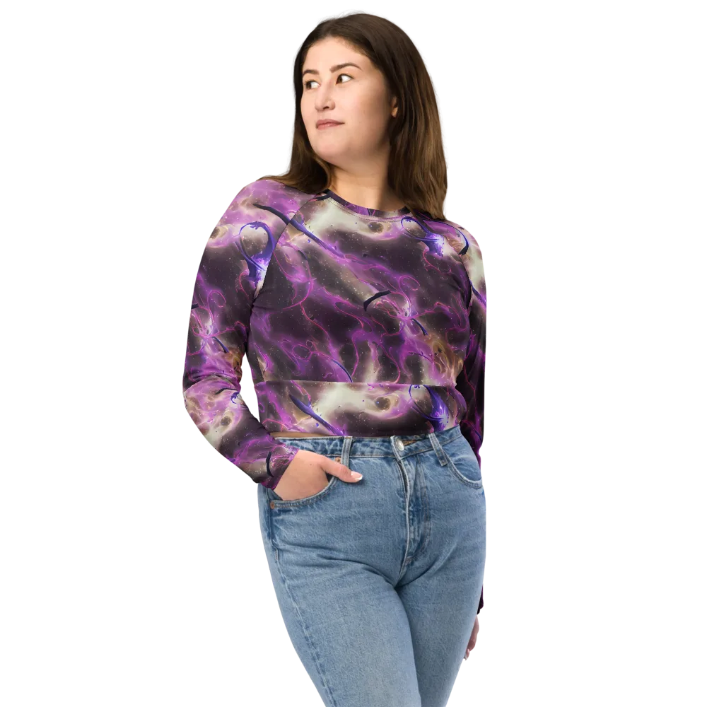 Violet Nebula on Long Sleeve Crop Top — Front