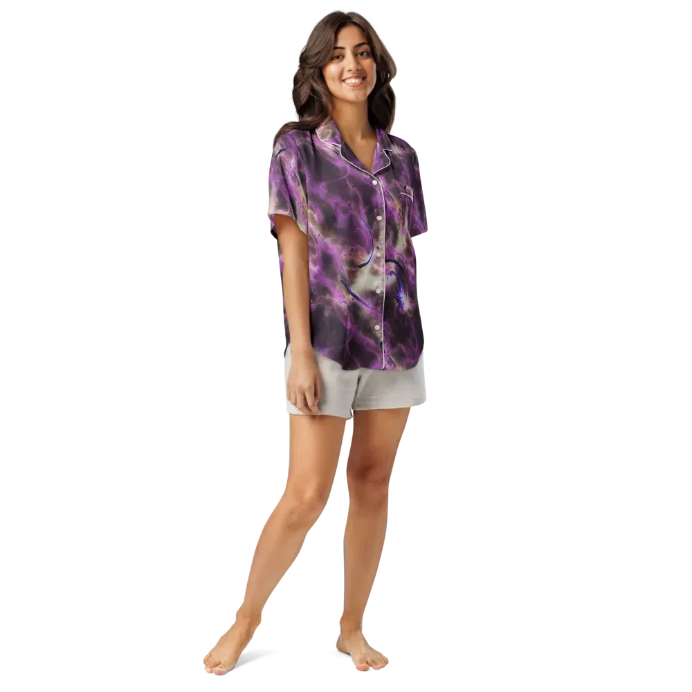Violet Nebula on Women's Short Sleeve Pajama Top — Front