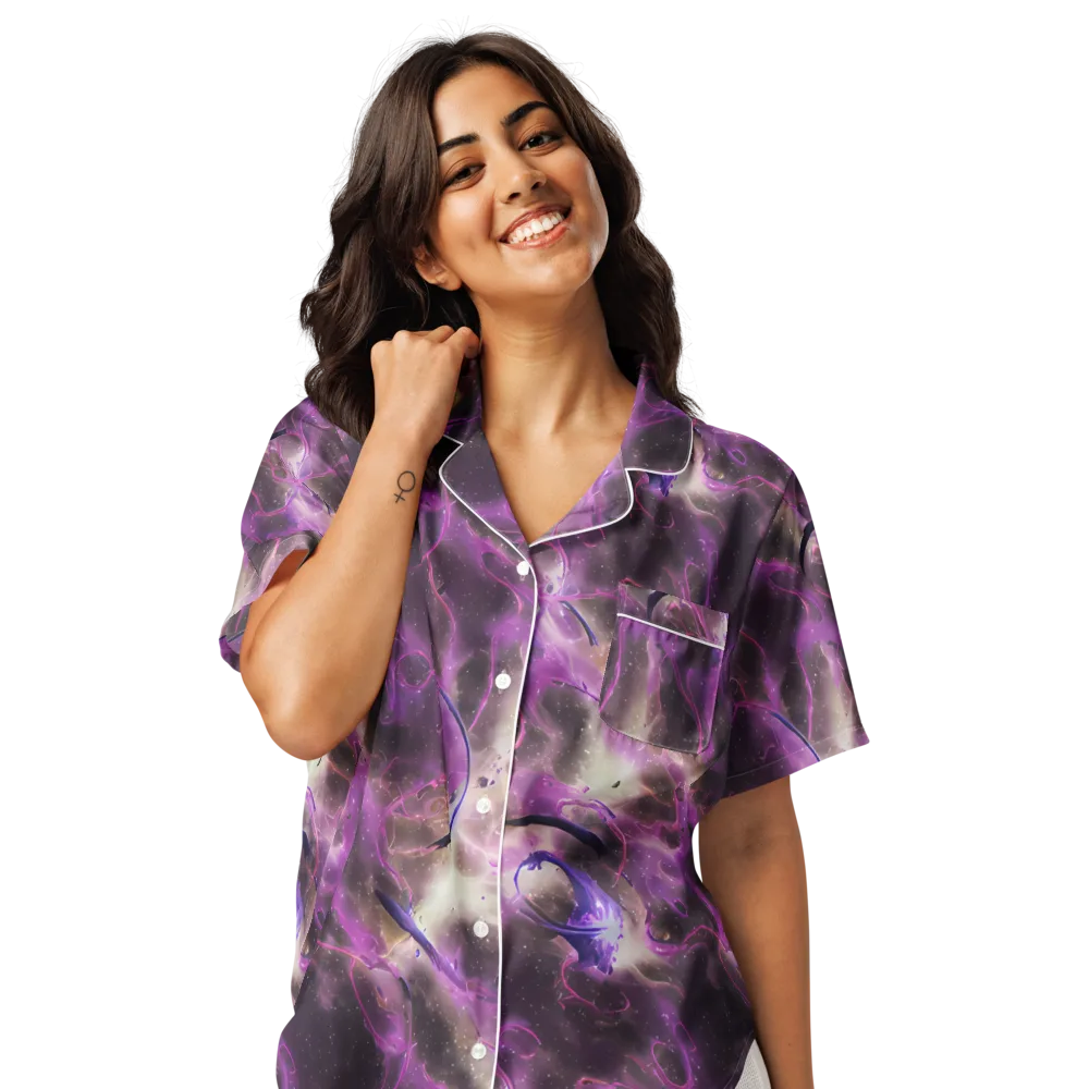 Violet Nebula on Women's Short Sleeve Pajama Top — Front
