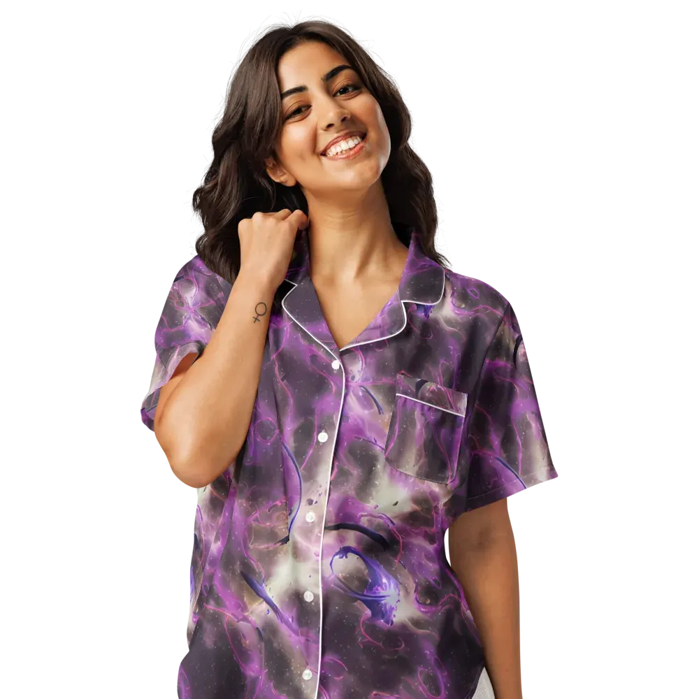 Violet Nebula on Women's Short Sleeve Pajama Top — Front
