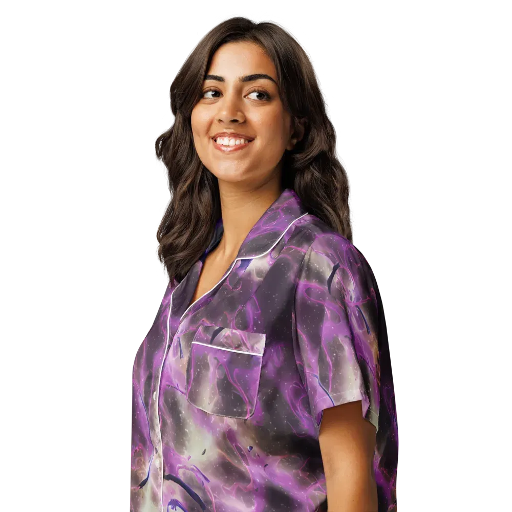 Violet Nebula on Women's Short Sleeve Pajama Top — Left Front