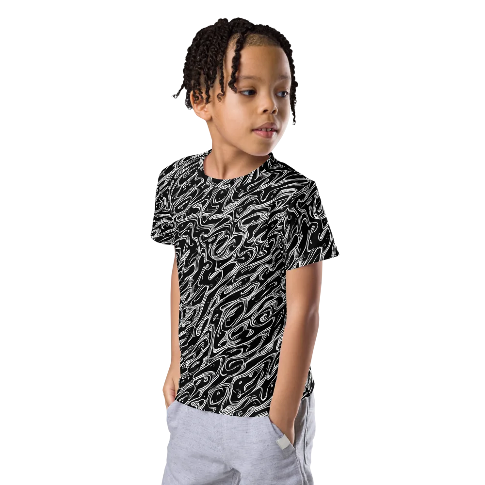 Blackwater Swirl on Kids Crew Neck T-Shirt — Left Front