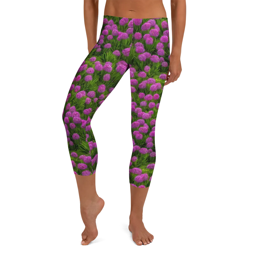 Magenta Meadow on Capri Leggings — Front