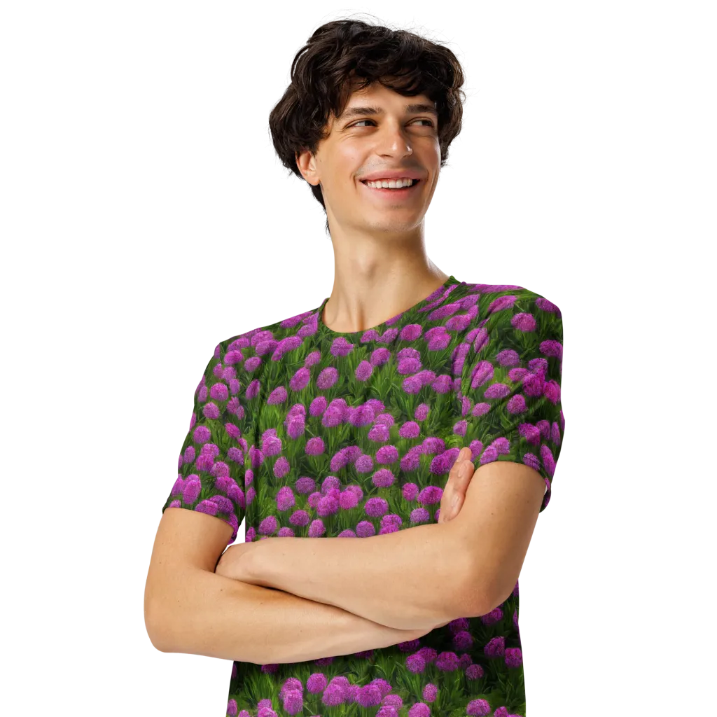 Magenta Meadow on Men's Crew Neck T-Shirt — Left Front