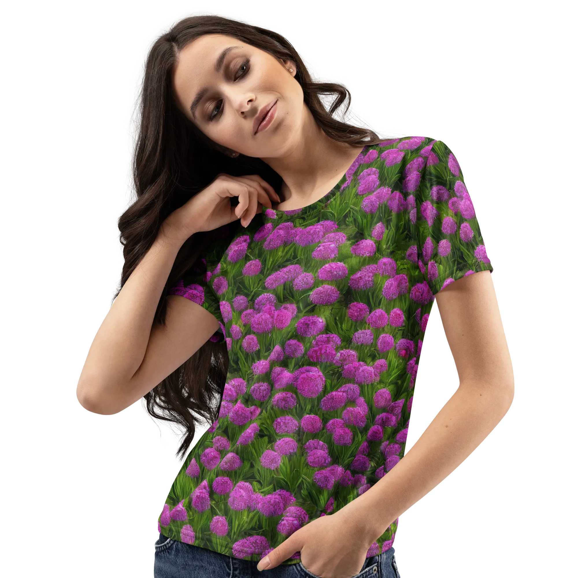 Magenta Meadow on Women's Crew Neck T-Shirt — Left Front