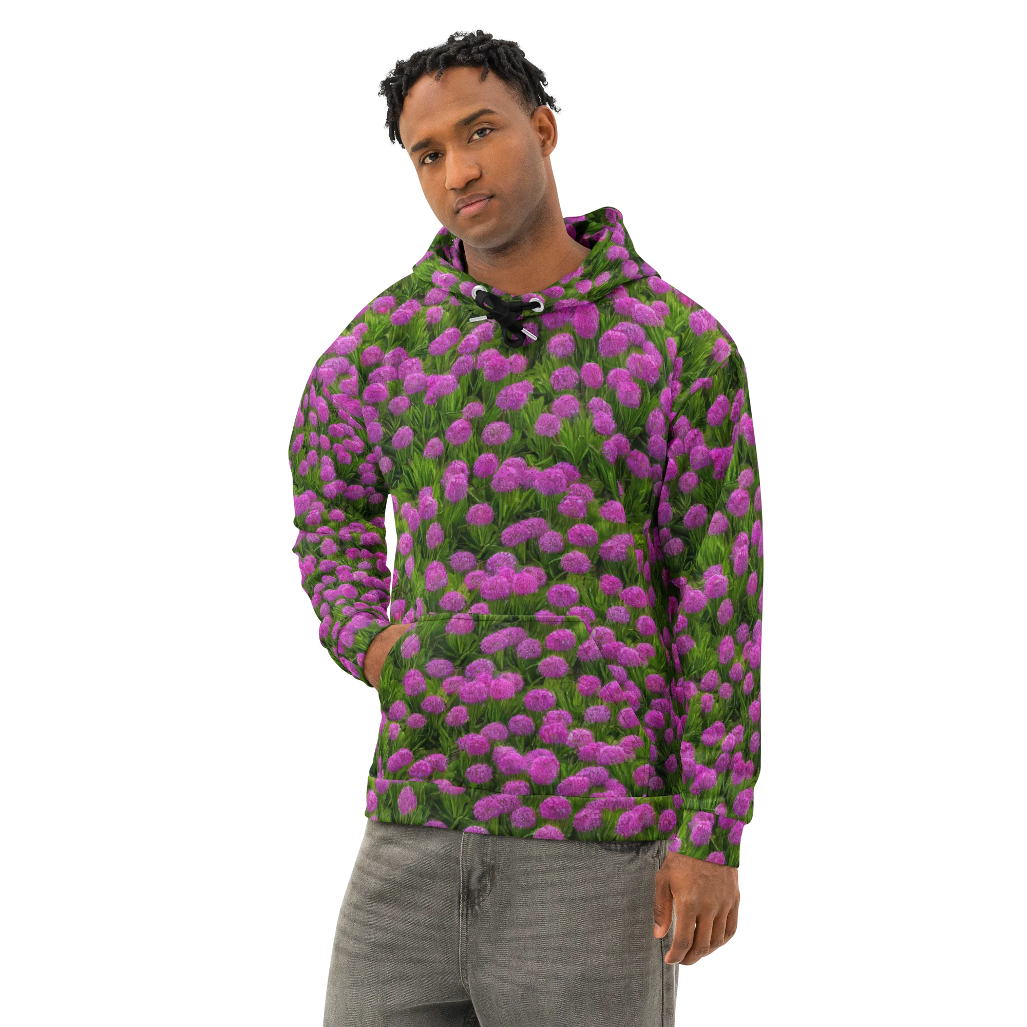 Magenta Meadow on Cotton Hoodie — Left Front