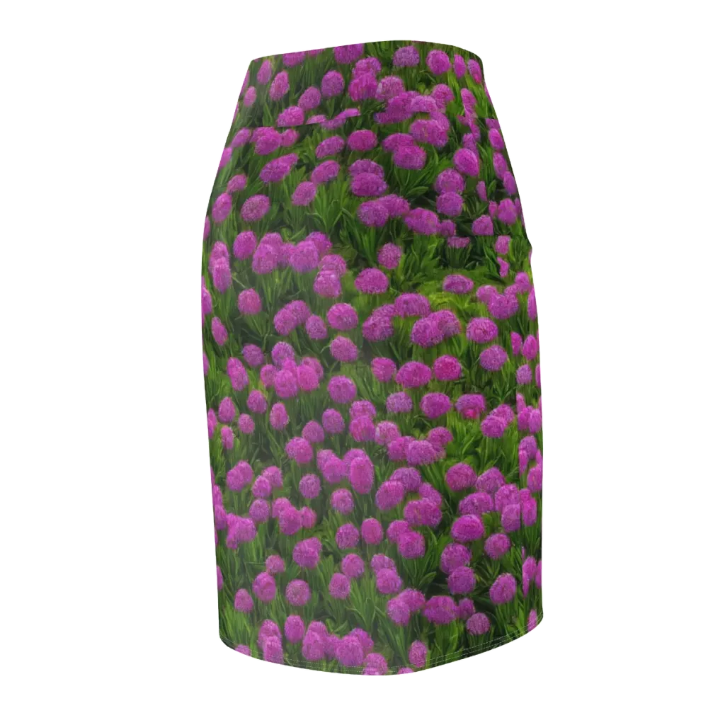 Magenta Meadow on Pencil Skirt — Back Side
