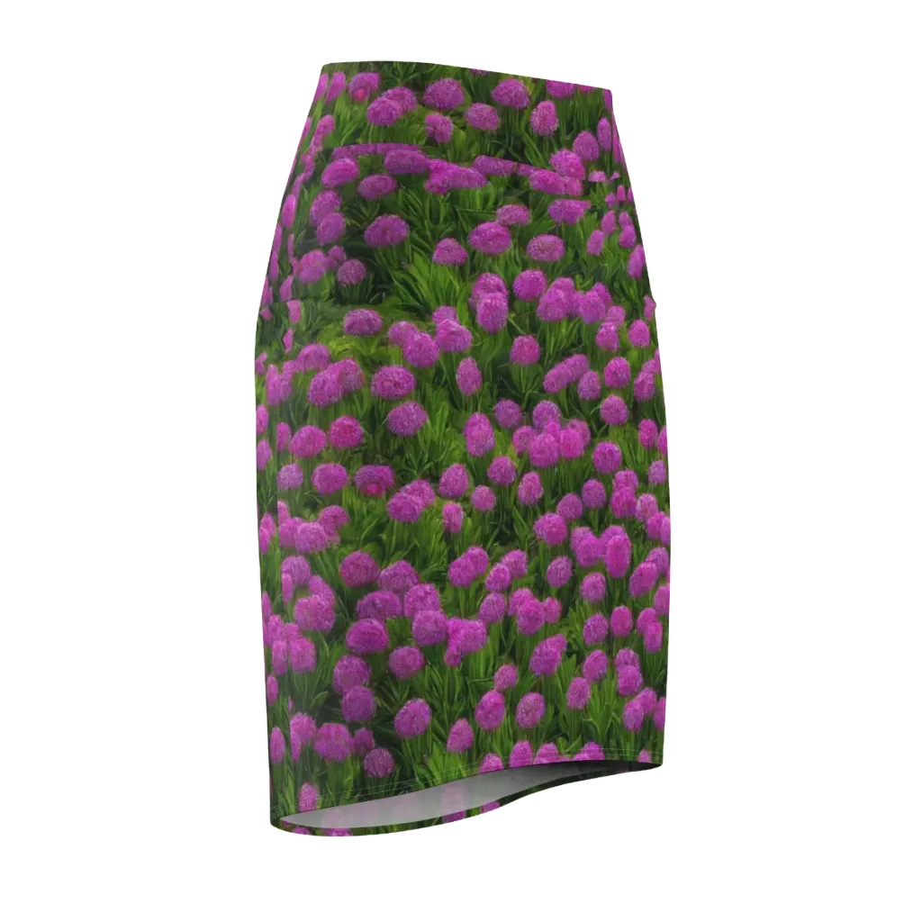 Magenta Meadow on Pencil Skirt — Front Side