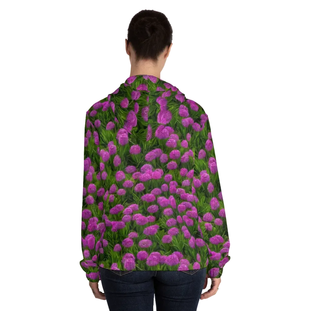 Magenta Meadow on Women's Full-Zip Hoodie — Back On Person