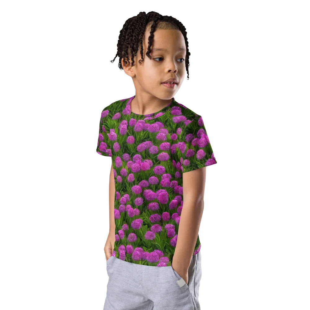 Magenta Meadow on Kids Crew Neck T-Shirt — Left Front