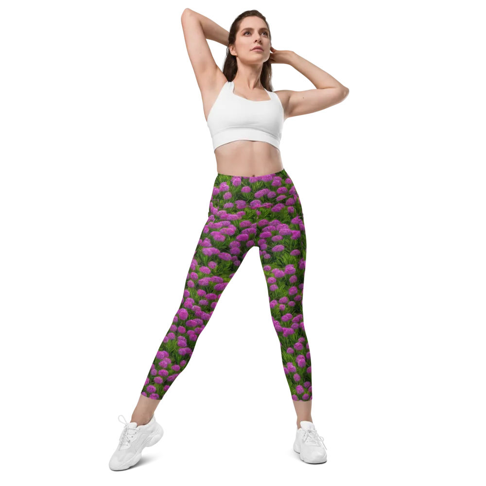 Magenta Meadow on Leggings with Pockets — Front