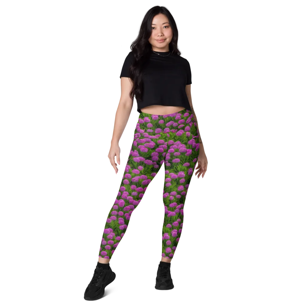 Magenta Meadow on Leggings with Pockets — Front