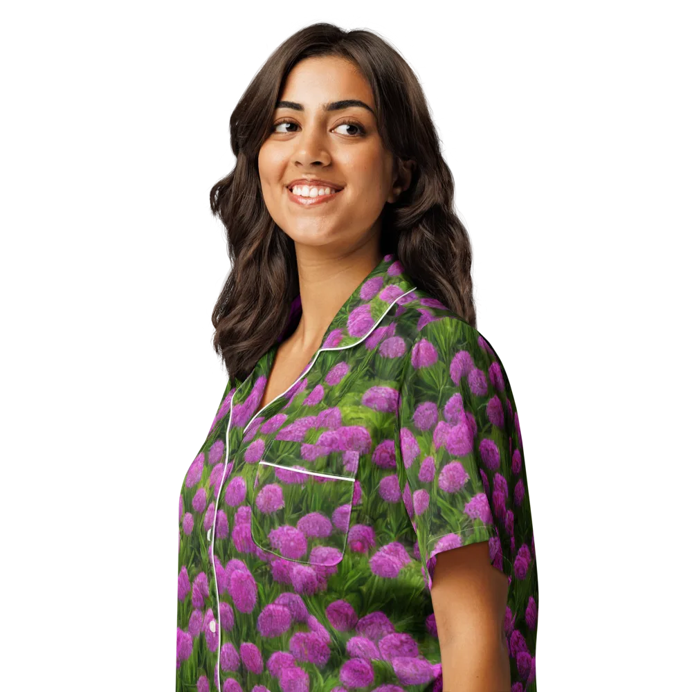 Magenta Meadow on Women's Short Sleeve Pajama Top — Left Front